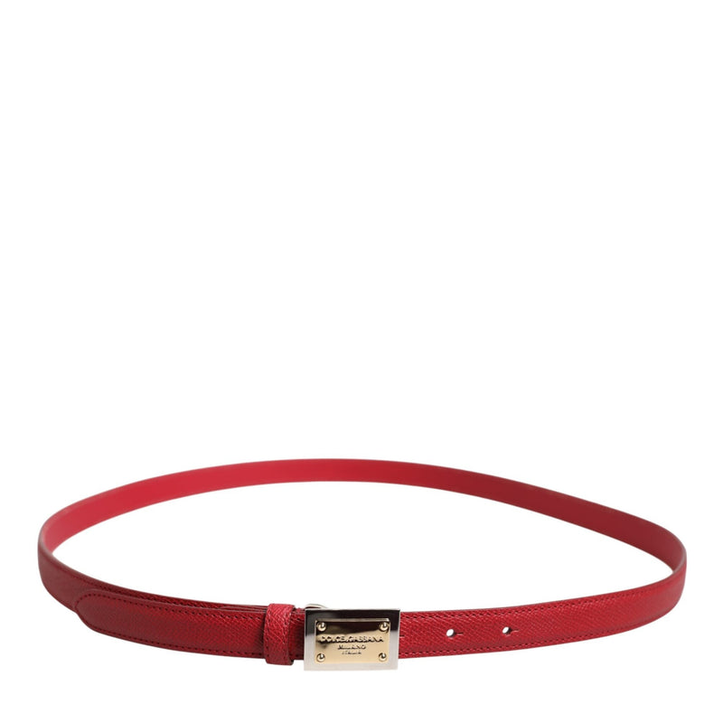 Dolce & Gabbana Red Leather Square Metal Buckle Cintura Belt