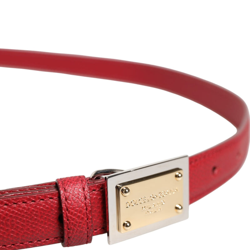 Dolce & Gabbana Red Leather Square Metal Buckle Cintura Belt