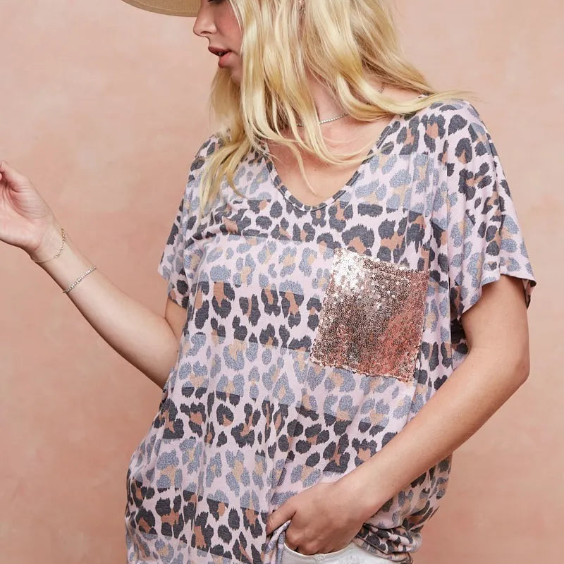 BiBi Leopard Stripe Printed Jersey T-Shirt