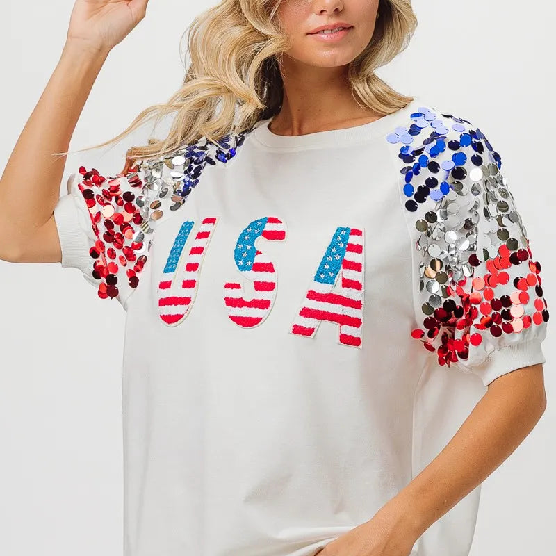 BiBi American Flag Theme Sequin Top