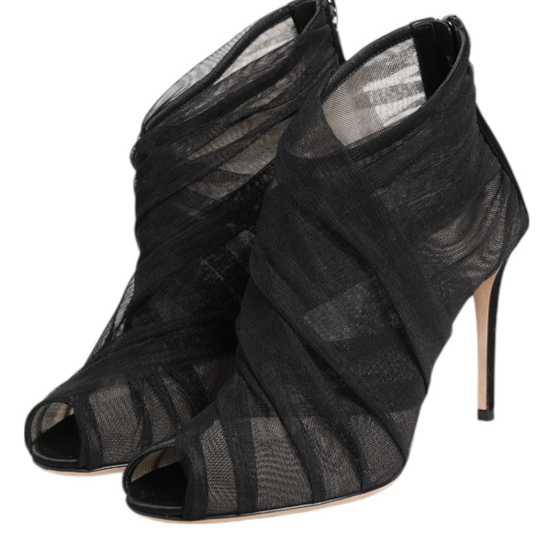 Dolce & Gabbana Black Mesh Stiletto Heels Ankle Boots Shoes