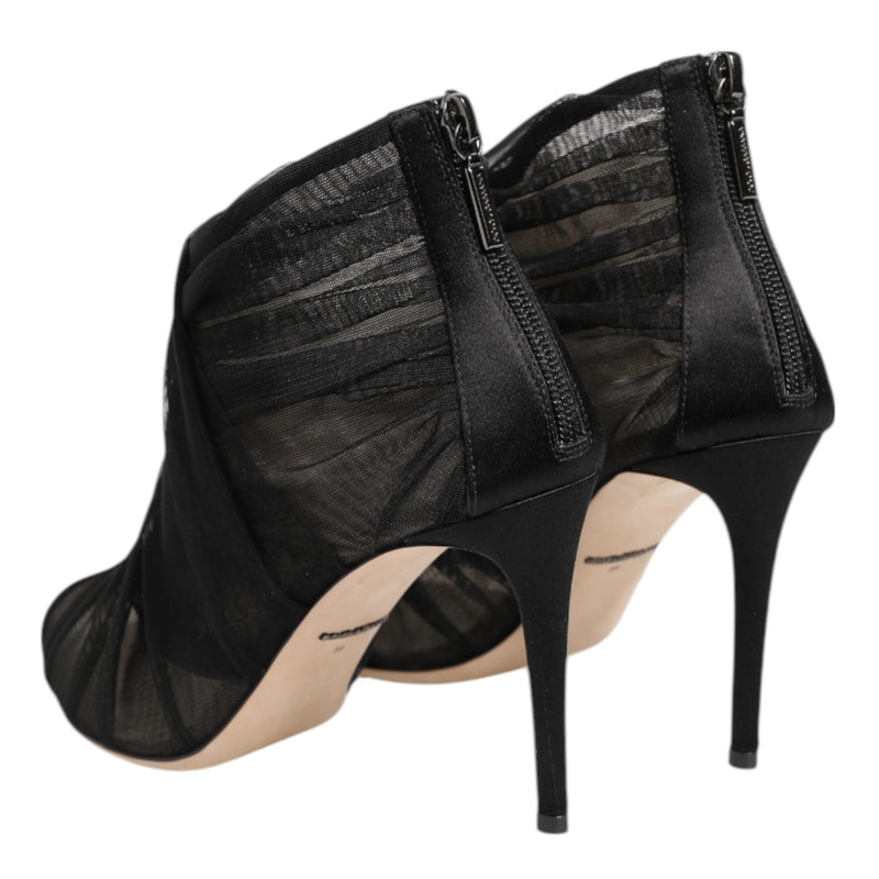 Dolce & Gabbana Black Mesh Stiletto Heels Ankle Boots Shoes