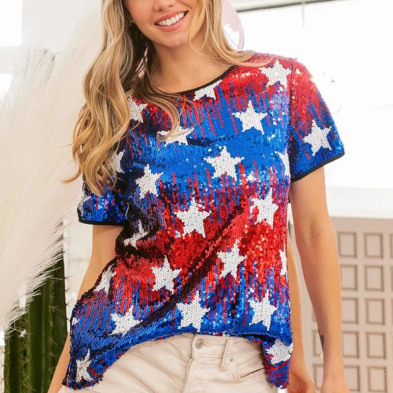 BiBi American Theme Star Pattern Sequin Top