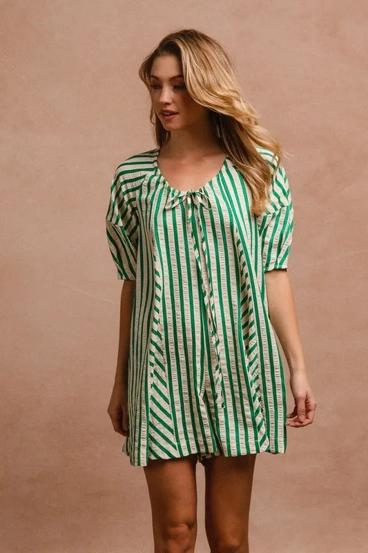 BiBi Puffy Sleeves Romper with Back Button Closure