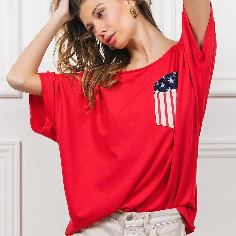 BiBi French Terry With Front Pocket Dolman Sleeves Top