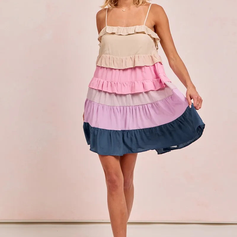 BiBi Color Blocked Tiered Dress