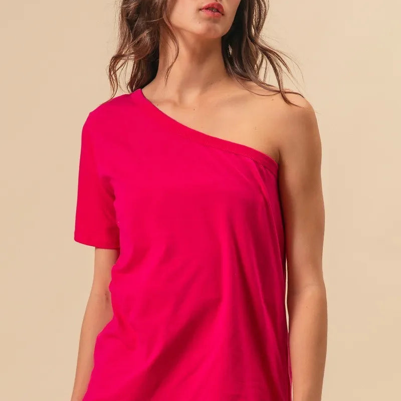BiBi Cotton Span Knit One Shoulder Top