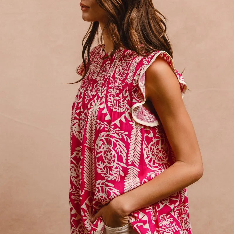 BiBi Printed Ruffle Sleeve Top