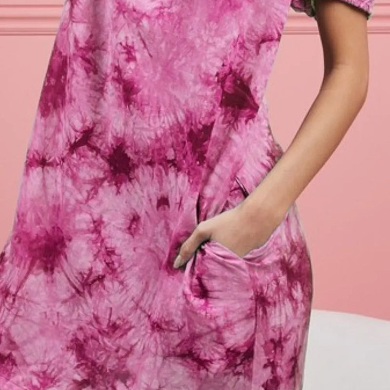BiBi Puff Sleeve With Side Pockets Tie Dye Dress