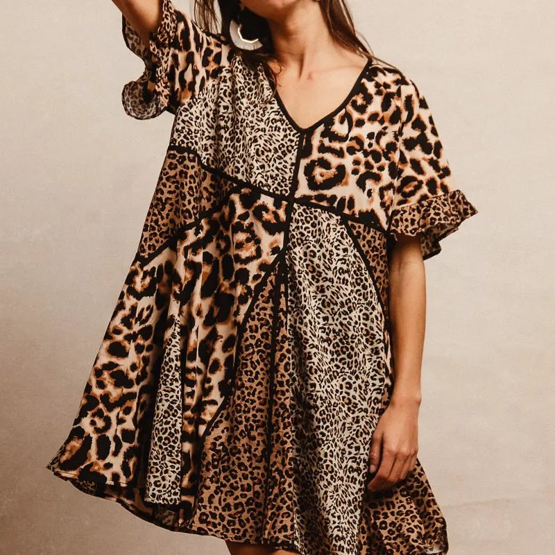 BiBi Leopard Prints Mix and Match Short Sleeves Dress