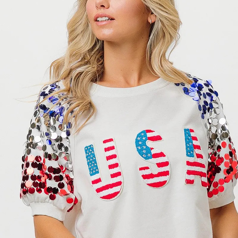 BiBi American Flag Theme Sequin Top