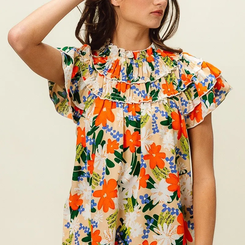 BiBi Multi Color Floral Print Woven Top