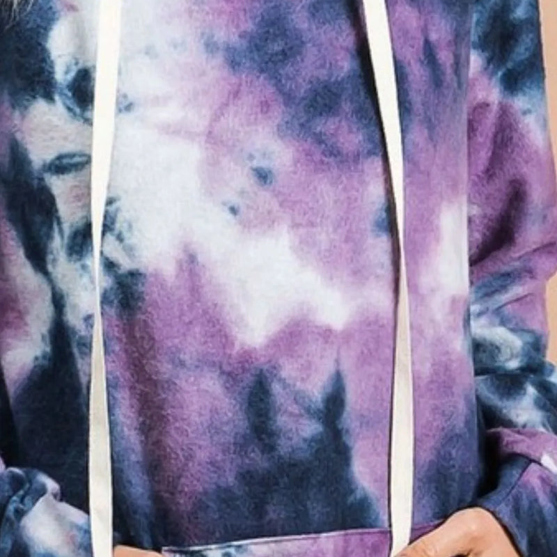 BiBi Brushed Tie Dye Overlapped Turtle Neck Sweatshirt in Purple