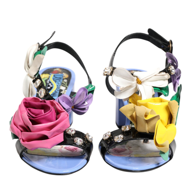 Dolce & Gabbana Multicolor Floral Appliqué Crystal Sandal Shoes