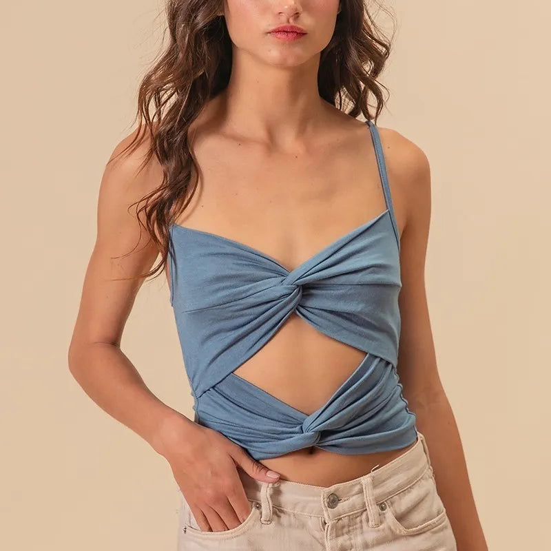 BiBi Rayon Span Jersey Knit Double Twist Front Cami Top
