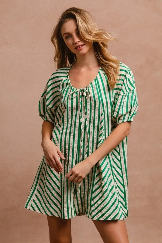 BiBi Puffy Sleeves Romper with Back Button Closure