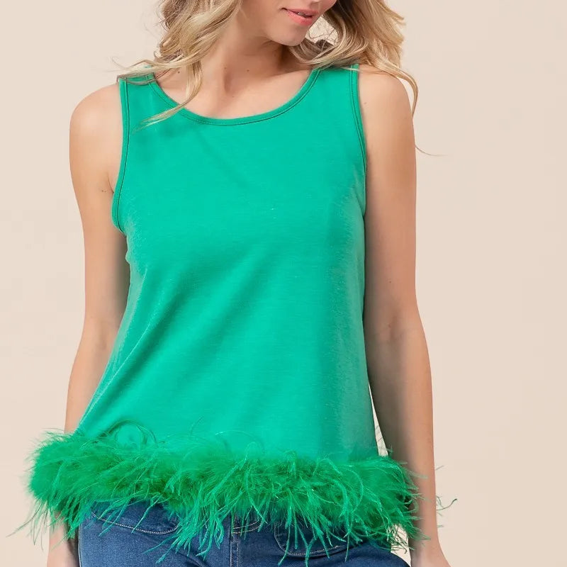 BiBi French Terry Faux Feather Bottom Back Tied Top
