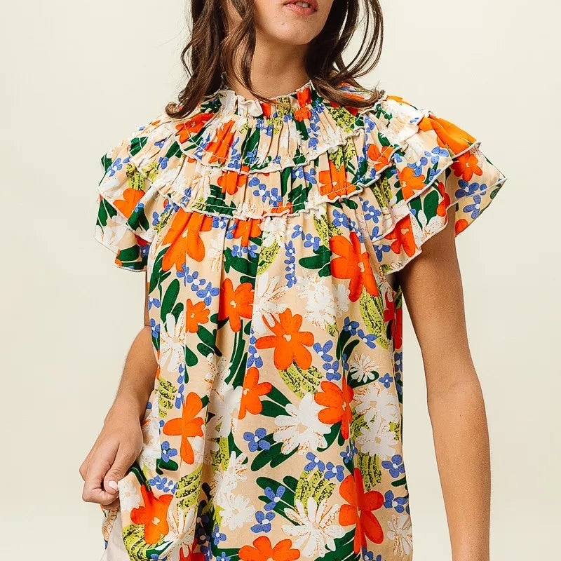 BiBi Multi Color Floral Print Woven Top