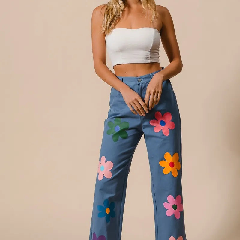 BiBi Flower Print Straight Legs Pants