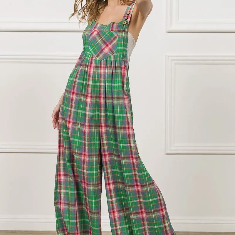 BiBi Multi Color Check Plaid Overall