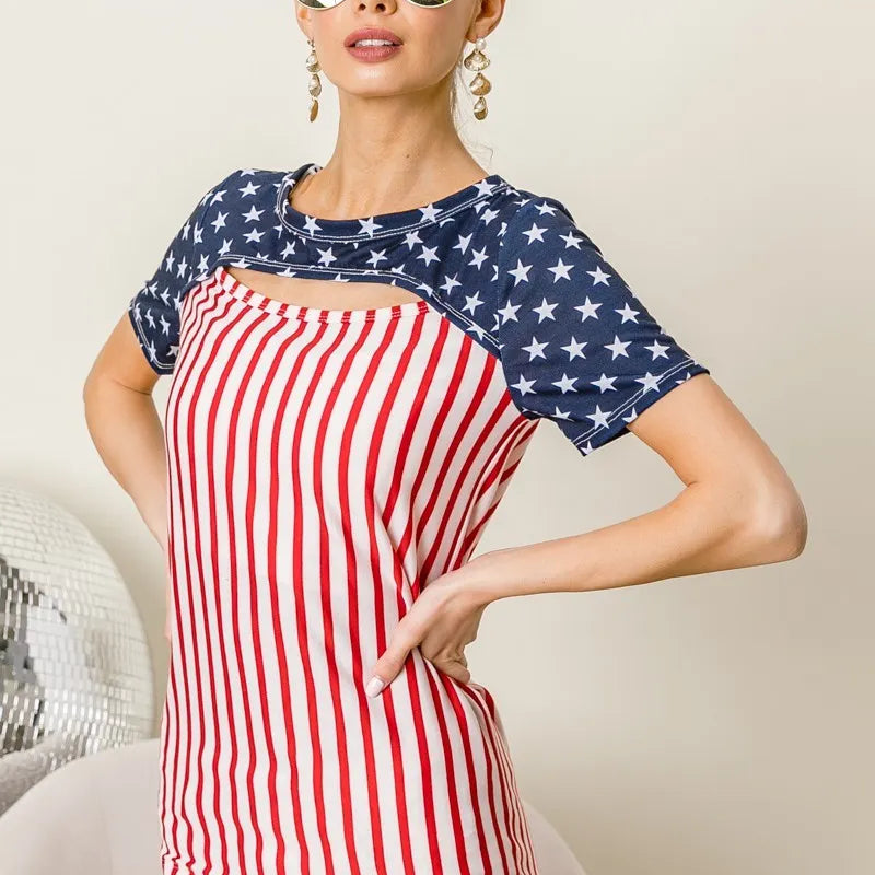 BiBi American Flag Theme Front Cut Out Top