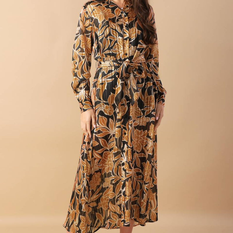 BETWEEN THE LINES WOVEN MIDI DRESS