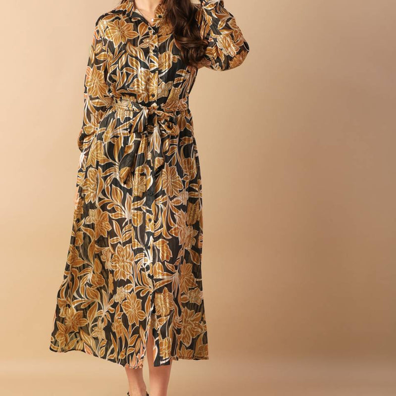 BETWEEN THE LINES WOVEN MIDI DRESS