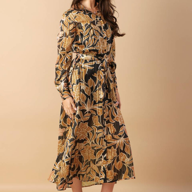 BETWEEN THE LINES WOVEN MIDI DRESS