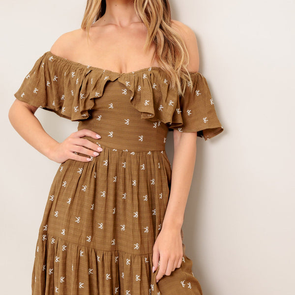 BELLE AMOUR BROWN WOVEN MIDI DRESS