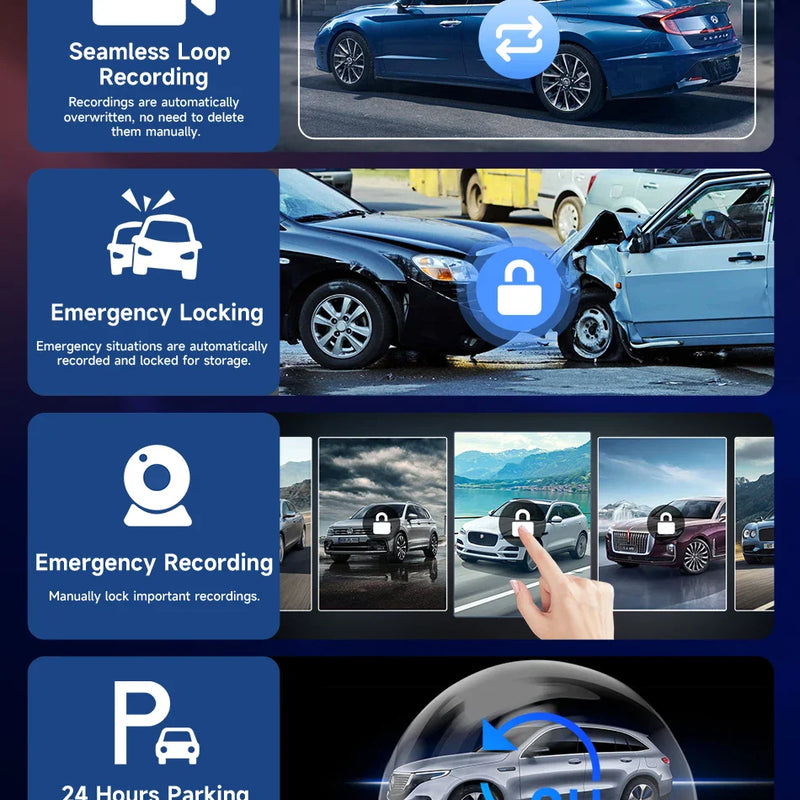 10/11.26 inch Dash Cam 4K Car DVR Wireless Carplay & Android Auto GPS Navigation Video Recorder Dashboard Dual Lens Wifi FM AUX
