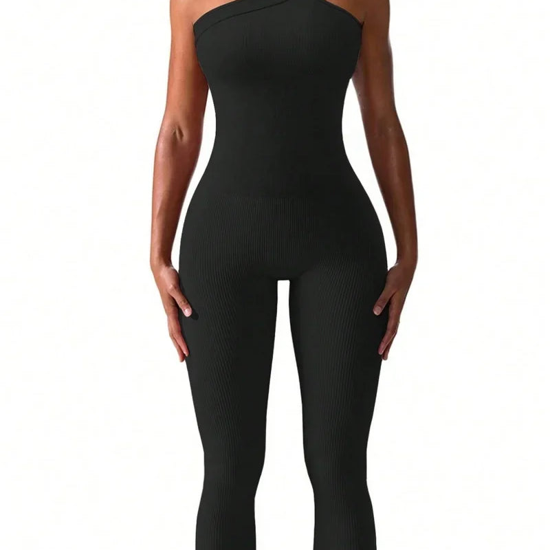 Women Yoga Jumpsuits Workout Ribbed One Shoulder One Piece Sport Jumpsuits