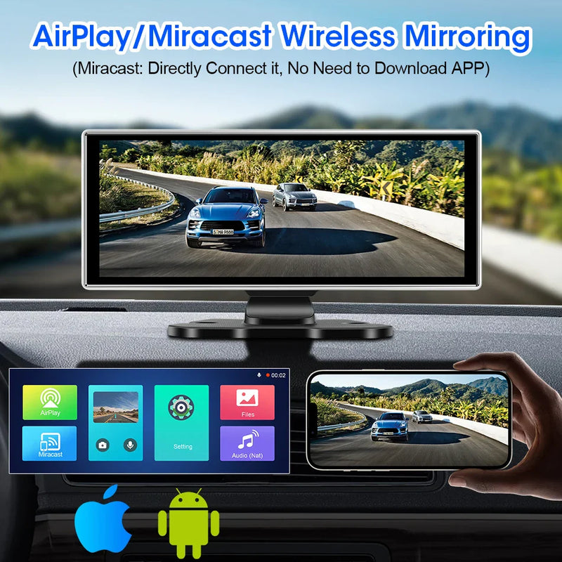 10/11.26 inch Dash Cam 4K Car DVR Wireless Carplay & Android Auto GPS Navigation Video Recorder Dashboard Dual Lens Wifi FM AUX
