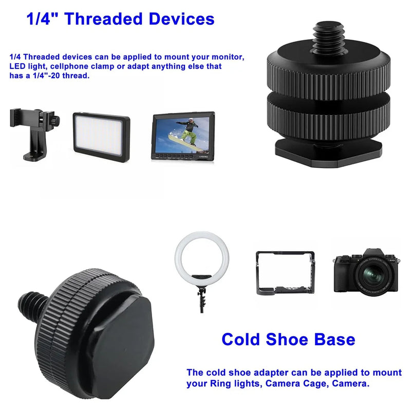 1/4 Hot Shoe Mount Holder Dual Nut Cold Shoe Adapter Bracket For Double-Layer Camera Hot Shoe Adapter Action Camera Accessories