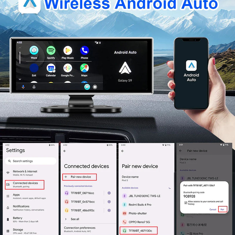 10/11.26 inch Dash Cam 4K Car DVR Wireless Carplay & Android Auto GPS Navigation Video Recorder Dashboard Dual Lens Wifi FM AUX