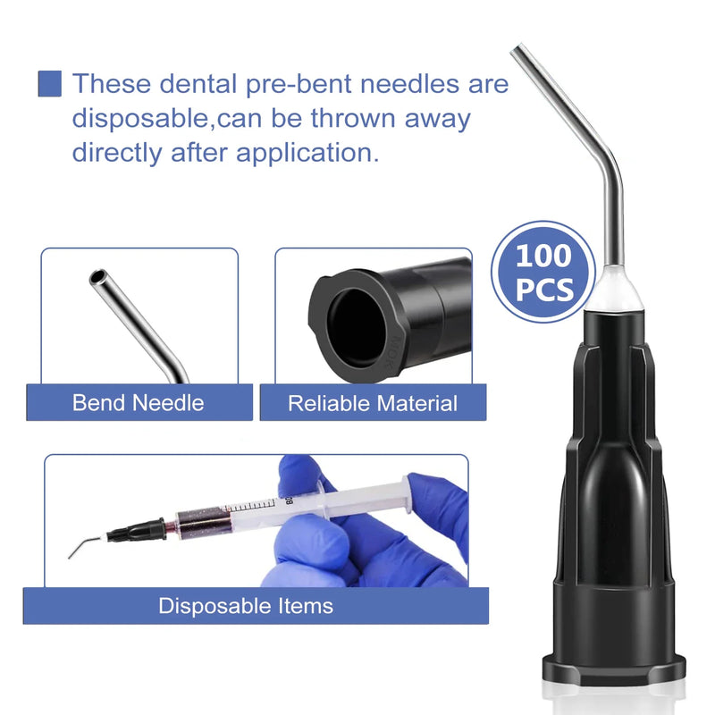 100pcs/lot Equipment Irrigation Bent Needle Tips Dental Flow Sealant Etchant Composite Resin Acid Reagent Delievery Syringe Tips
