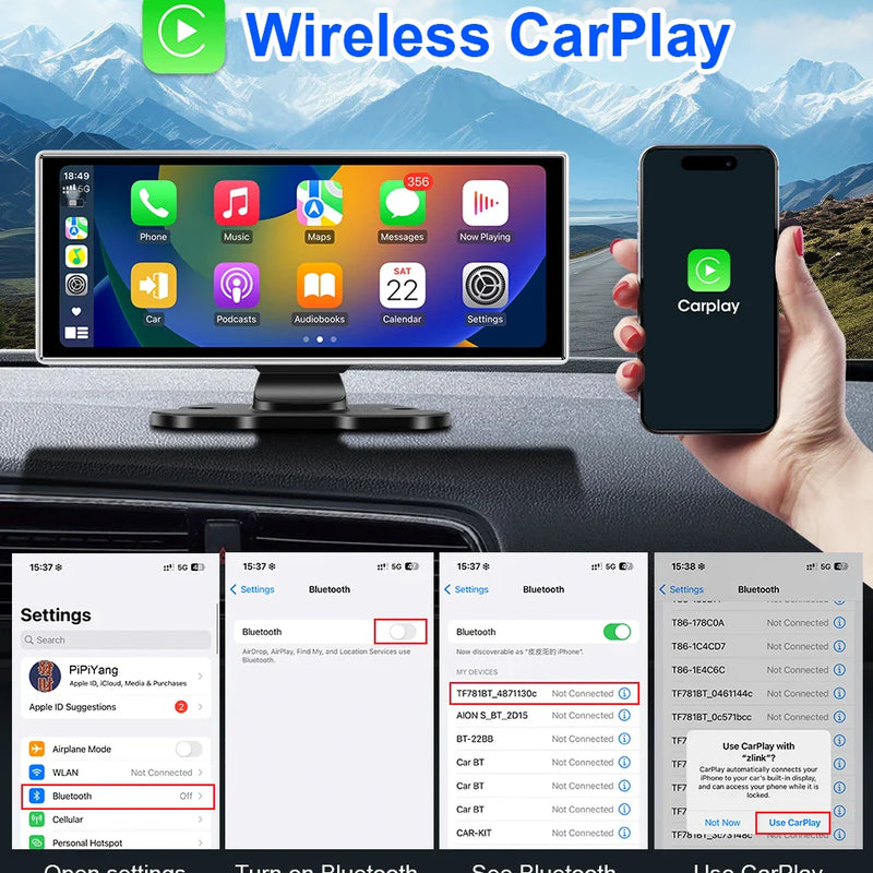 10/11.26 inch Dash Cam 4K Car DVR Wireless Carplay & Android Auto GPS Navigation Video Recorder Dashboard Dual Lens Wifi FM AUX