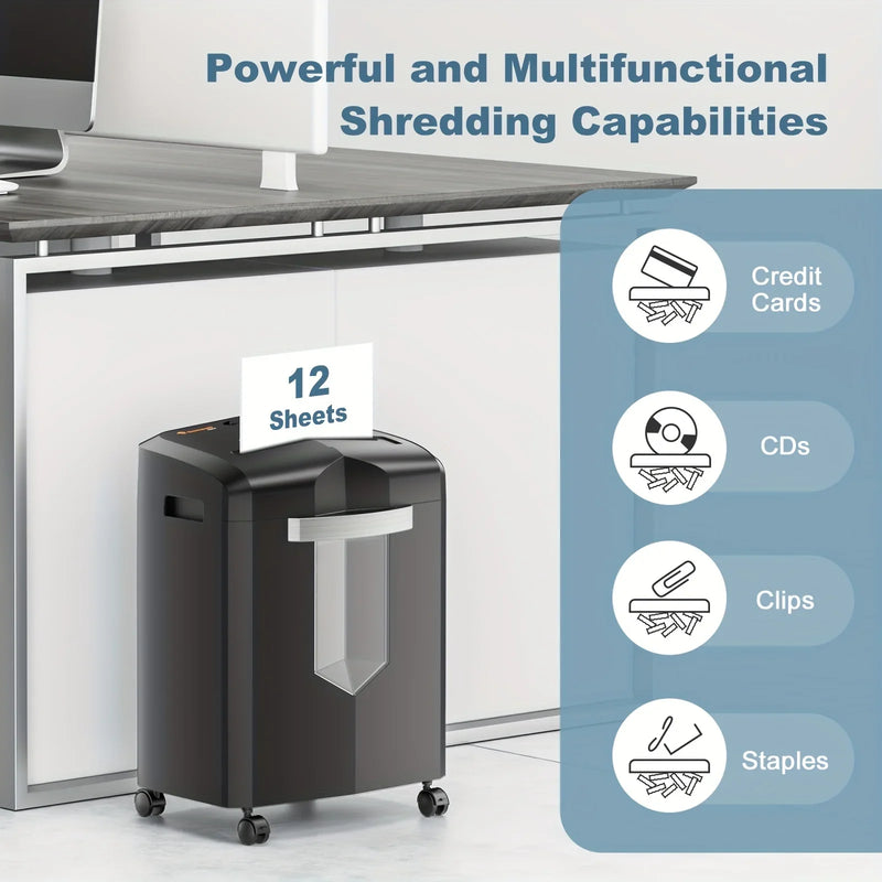 Bonsaii 12-Sheet Micro Cut Paper Shredder with 4 Casters & 4.2 Gal Pullout Wastebin