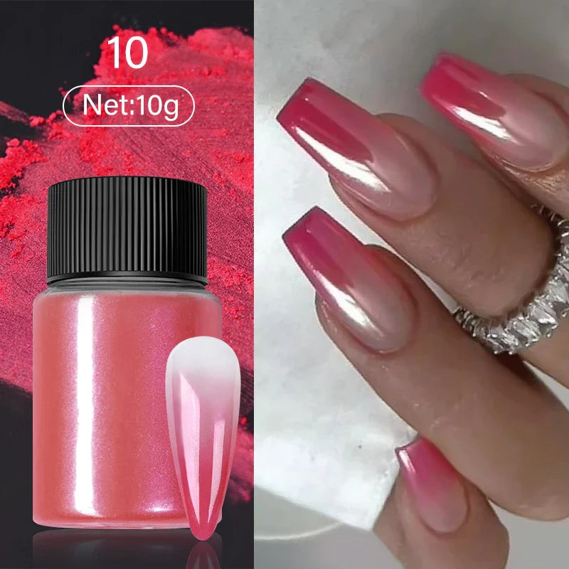 1 Box Cherry Pink Chrome Pearl Nail Powder Gradient Mirror Effect Nail Art Glitter Auroras Rubbing Dust Nail Art Manicure Decor
