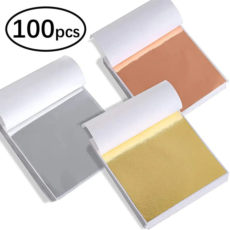 100Pcs Imitation Gold Sliver Copper Foil Paper DIY Resin Candle Plaster Craft Leaf Flake Gilding Sheets Art Nail Home Decoration