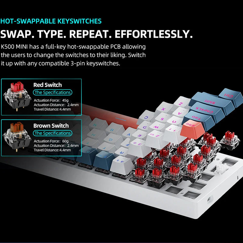 Machenike K500-B61 Mini Mechanical Keybaord 60% Form Factor 61Keys Gaming Keybaord Wired Full Key Hot-Swappable RGB Backlit