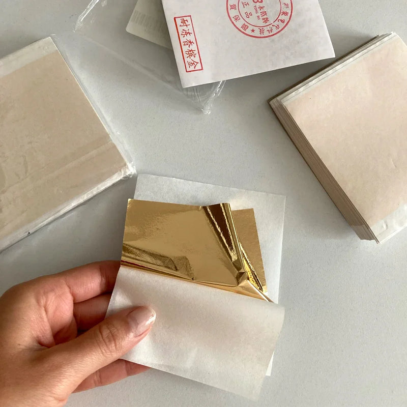 100Pcs Imitation Gold Sliver Copper Foil Paper DIY Resin Candle Plaster Craft Leaf Flake Gilding Sheets Art Nail Home Decoration