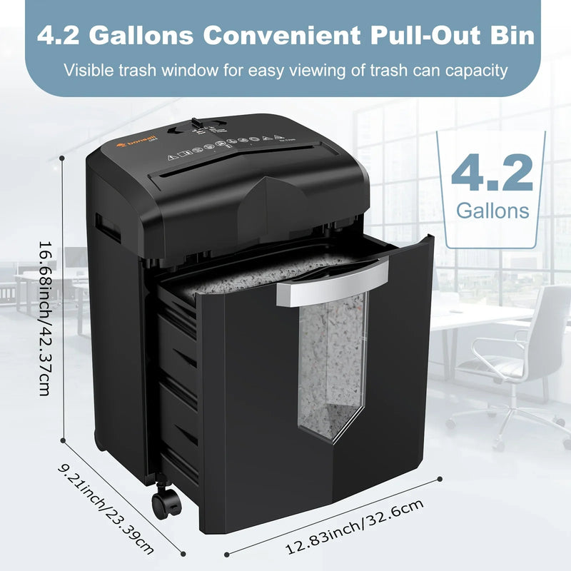 Bonsaii 12-Sheet Micro Cut Paper Shredder with 4 Casters & 4.2 Gal Pullout Wastebin