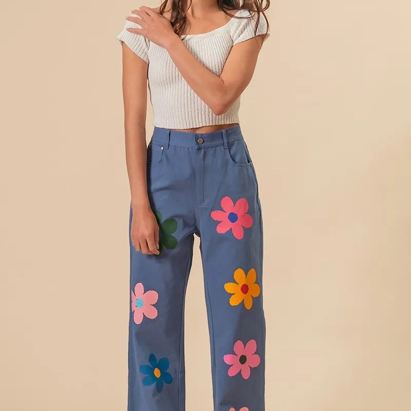 BiBi Flower Print Straight Legs Pants