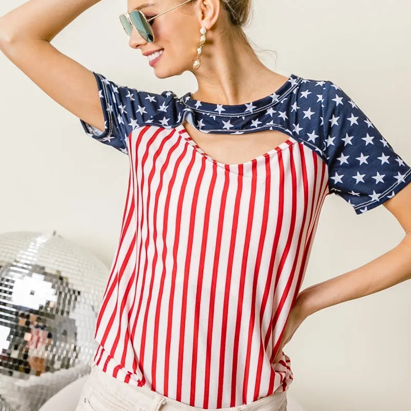 BiBi American Flag Theme Front Cut Out Top