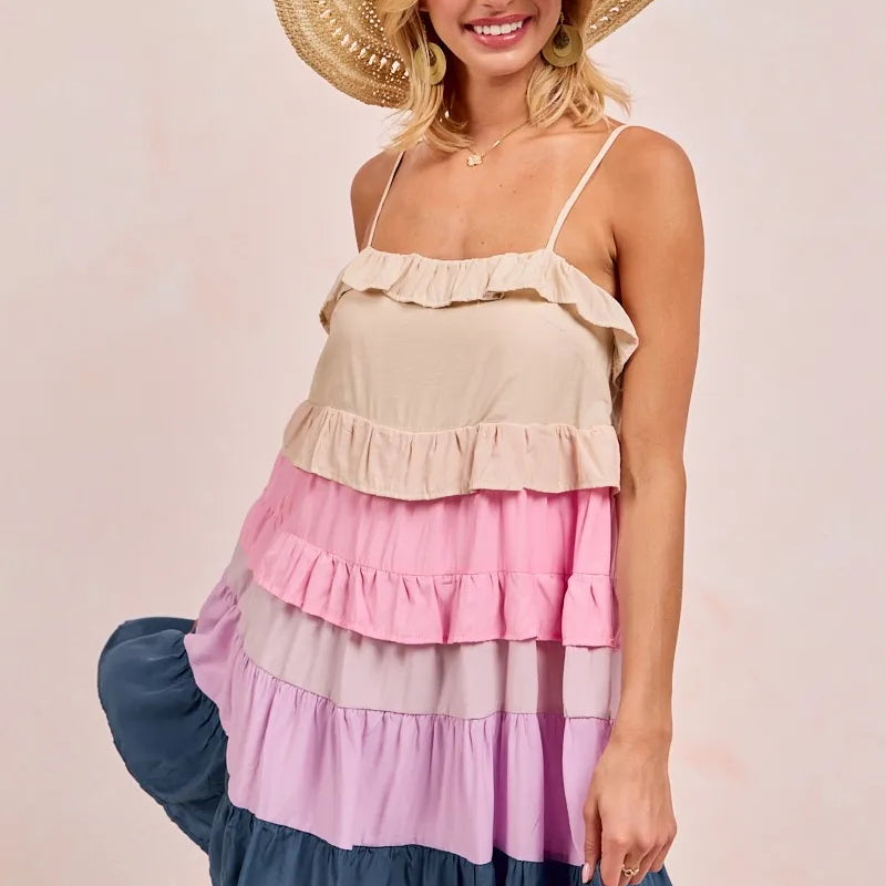 BiBi Color Blocked Tiered Dress