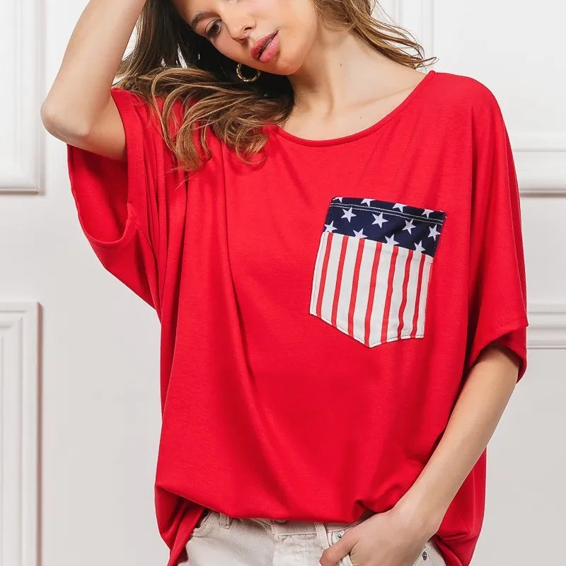 BiBi French Terry With Front Pocket Dolman Sleeves Top