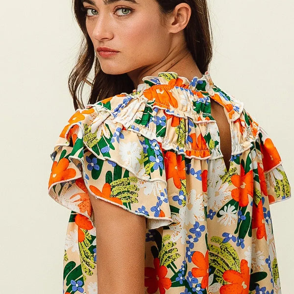 BiBi Multi Color Floral Print Woven Top