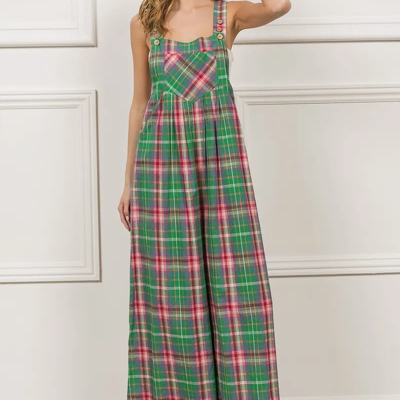 BiBi Multi Color Check Plaid Overall