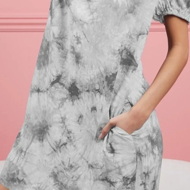 BiBi Puff Sleeve With Side Pockets Tie Dye Dress