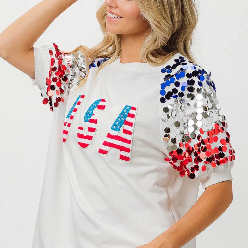 BiBi American Flag Theme Sequin Top